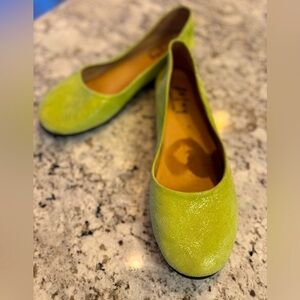 French Sole Green Ballet Flats with‎ Shimmery Finish